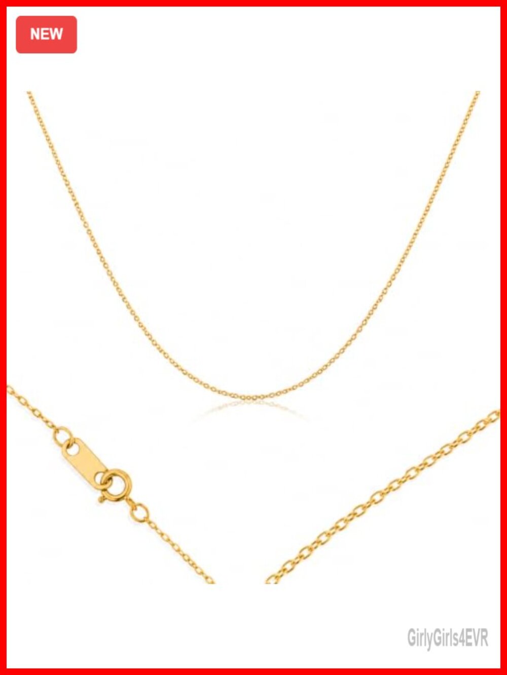 Solid 10K Gold 0.5mm Rope Chain Necklace 18" Unisex Layering